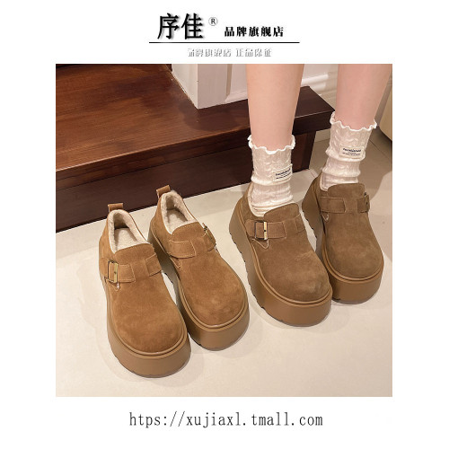 松糕厚底增高加絨勃肯鞋女2025秋冬新款復古一腳蹬樂福博肯棉鞋子 松糕厚底增高加絨勃肯鞋女2025秋冬新款復古一腳蹬樂福博肯棉鞋子