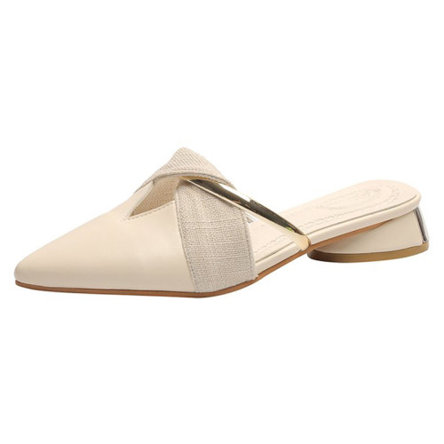 包頭半拖鞋女外穿2025春夏季新款時尚平底百搭拼色粗跟尖頭穆勒鞋 包頭半拖鞋女外穿2025春夏季新款時尚平底百搭拼色粗跟尖頭穆勒鞋