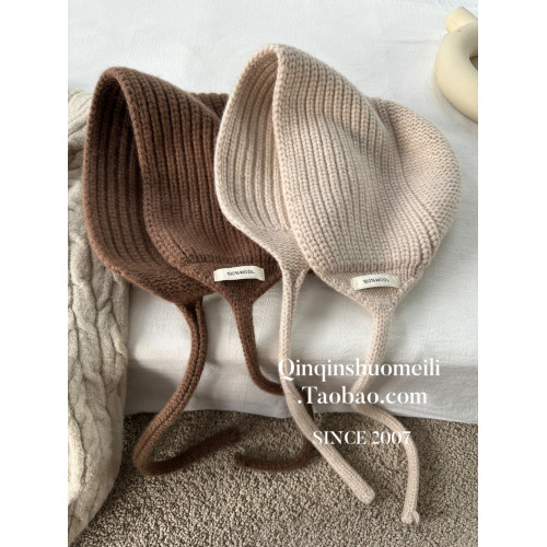 25秋冬/100%wool羊毛帽兜針織帽復古長辮護耳帽寬松可卷邊毛線帽 25秋冬/100%wool羊毛帽兜針織帽復古長辮護耳帽寬松可卷邊毛線帽