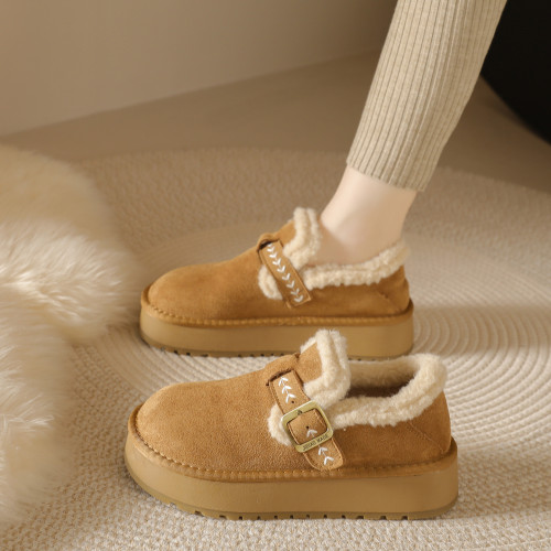 厚底加絨勃肯鞋女鞋子2025新款冬季樂福鞋保暖雪地靴女一腳蹬棉鞋 厚底加絨勃肯鞋女鞋子2025新款冬季樂福鞋保暖雪地靴女一腳蹬棉鞋