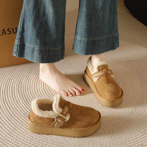 厚底加絨勃肯鞋女鞋子2025新款冬季樂福鞋保暖雪地靴女一腳蹬棉鞋 厚底加絨勃肯鞋女鞋子2025新款冬季樂福鞋保暖雪地靴女一腳蹬棉鞋