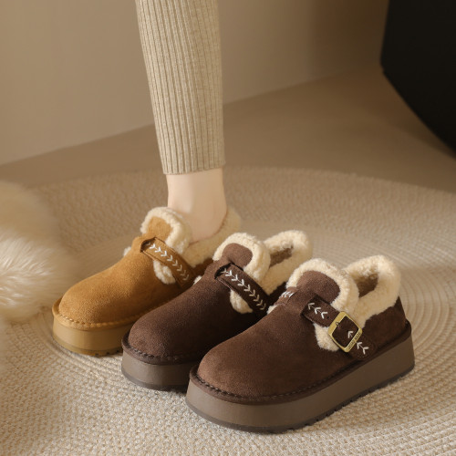厚底加絨勃肯鞋女鞋子2025新款冬季樂福鞋保暖雪地靴女一腳蹬棉鞋 厚底加絨勃肯鞋女鞋子2025新款冬季樂福鞋保暖雪地靴女一腳蹬棉鞋