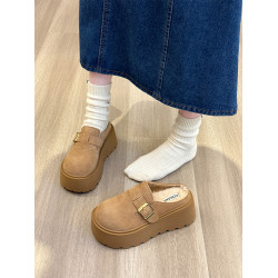 真皮厚底增高勃肯鞋女毛毛棉拖鞋外穿2025新款雪地靴加絨包頭半拖