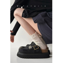 厚底包頭勃肯鞋女外穿2025夏新款小衆設計感復古日系醜萌半拖鞋女