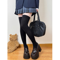 肥熊 壓力襪 日系四季純色壓力黑色顯瘦過膝中筒堆堆襪棉JK小腿襪