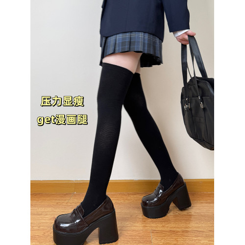 肥熊 壓力襪 日系四季純色壓力黑色顯瘦過膝中筒堆堆襪棉JK小腿襪 肥熊 壓力襪 日系四季純色壓力黑色顯瘦過膝中筒堆堆襪棉JK小腿襪