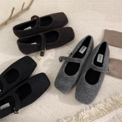 法式加絨瑪麗珍灰色毛毛鞋女外穿2025冬季新款加絨晚晚棉鞋穆勒鞋
