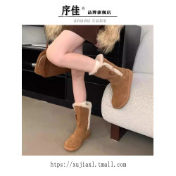 2025秋冬季新款牛角釦厚底雪地靴女防滑加絨加厚勃肯鞋短靴棉鞋子