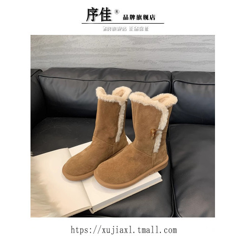 2025秋冬季新款牛角釦厚底雪地靴女防滑加絨加厚勃肯鞋短靴棉鞋子 2025秋冬季新款牛角釦厚底雪地靴女防滑加絨加厚勃肯鞋短靴棉鞋子