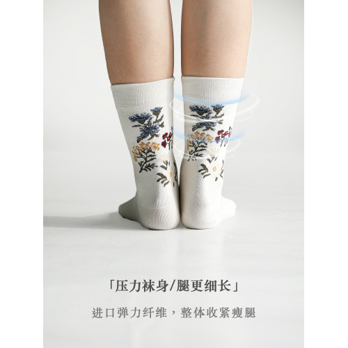 beeff “植物系-花朵” 花卉圖案中筒襪 壓力襪瘦腿 無骨 day設計