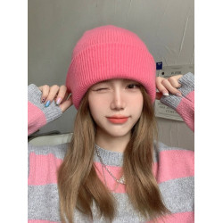 100%純羊毛帽子女秋冬季韓版百搭加厚保暖護耳月子冷帽針織毛線帽