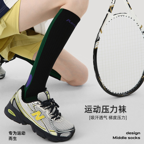 Renaissance女襪運動壓力襪跑步健身小腿黑色登山襪健身長襪子女