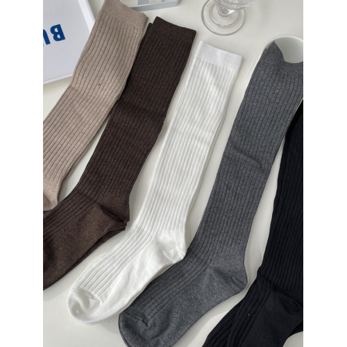 ins春秋棕色深灰小腿襪JK雙針學院風黑色竪條網紅純色長筒壓力襪