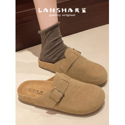 小衆手繪勃肯鞋拖鞋女外穿2025秋季新款百搭平底軟底一腳蹬包頭拖