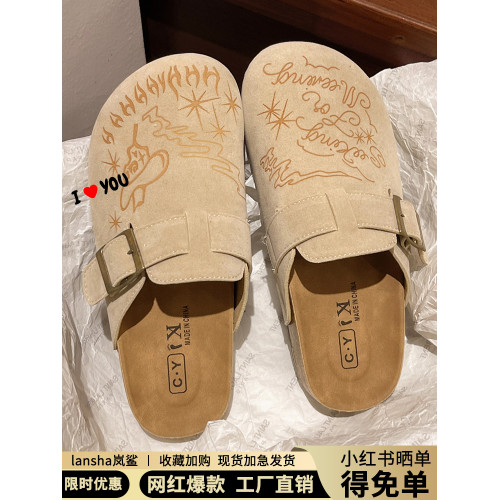 小衆手繪勃肯鞋拖鞋女外穿2025秋季新款百搭平底軟底一腳蹬包頭拖 小衆手繪勃肯鞋拖鞋女外穿2025秋季新款百搭平底軟底一腳蹬包頭拖
