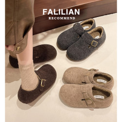 全包灰色勃肯鞋女鞋子2025秋冬新款爆款一腳蹬懶人鞋加絨博肯棉鞋