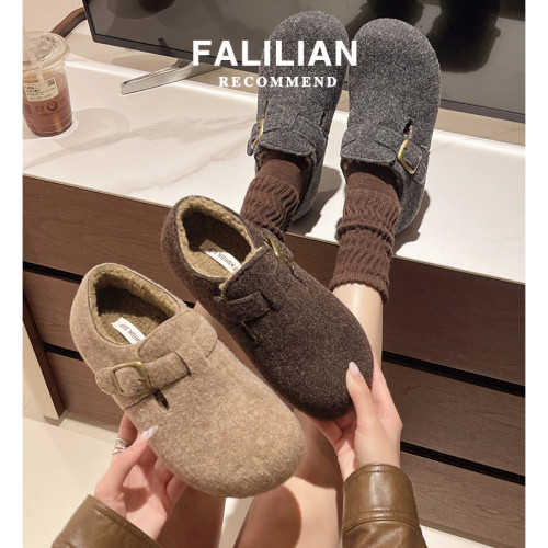 全包灰色勃肯鞋女鞋子2025秋冬新款爆款一腳蹬懶人鞋加絨博肯棉鞋 全包灰色勃肯鞋女鞋子2025秋冬新款爆款一腳蹬懶人鞋加絨博肯棉鞋