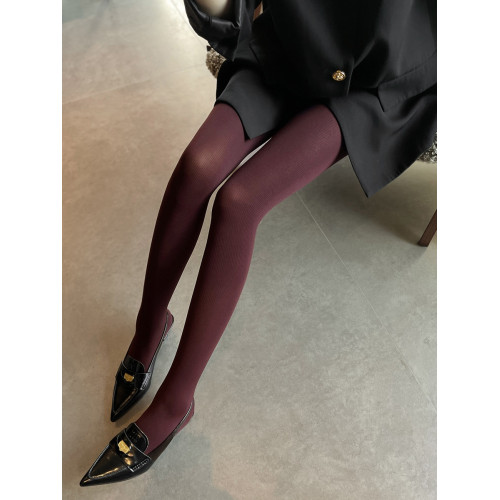 2025新款安可拉紅微壓顯瘦條紋連褲襪黑灰色啞光酒紅色女士打底襪