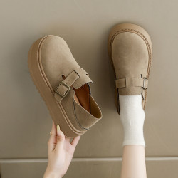 厚底勃肯鞋女秋季2025新款真皮復古全包單鞋一腳蹬軟底休閒嬾人鞋