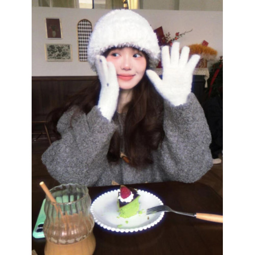 軟糯冬日加絨針織毛毛帽子純白漁夫帽女生冬季大頭圍保暖毛線護耳 軟糯冬日加絨針織毛毛帽子純白漁夫帽女生冬季大頭圍保暖毛線護耳