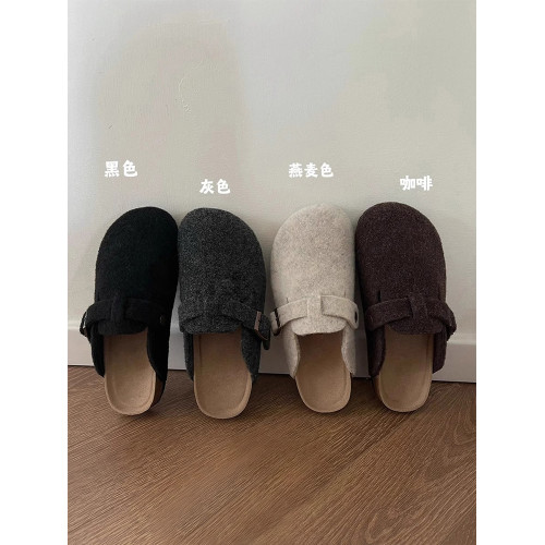 懶人一腳蹬包頭半拖鞋女外穿2025秋季新款網紅毛呢平底軟木勃肯鞋 懶人一腳蹬包頭半拖鞋女外穿2025秋季新款網紅毛呢平底軟木勃肯鞋