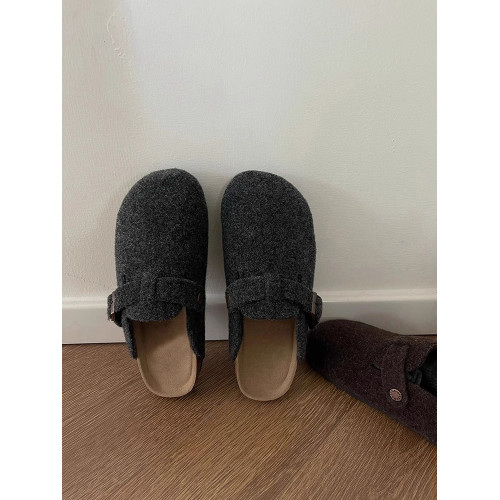 懶人一腳蹬包頭半拖鞋女外穿2025秋季新款網紅毛呢平底軟木勃肯鞋 懶人一腳蹬包頭半拖鞋女外穿2025秋季新款網紅毛呢平底軟木勃肯鞋