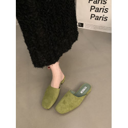 包頭半拖鞋女夏季新款復古法式氣質休閒低跟一腳蹬方頭穆勒鞋單鞋