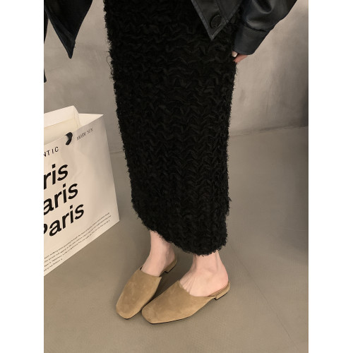 包頭半拖鞋女夏季新款復古法式氣質休閒低跟一腳蹬方頭穆勒鞋單鞋