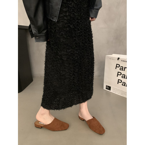 包頭半拖鞋女夏季新款復古法式氣質休閒低跟一腳蹬方頭穆勒鞋單鞋