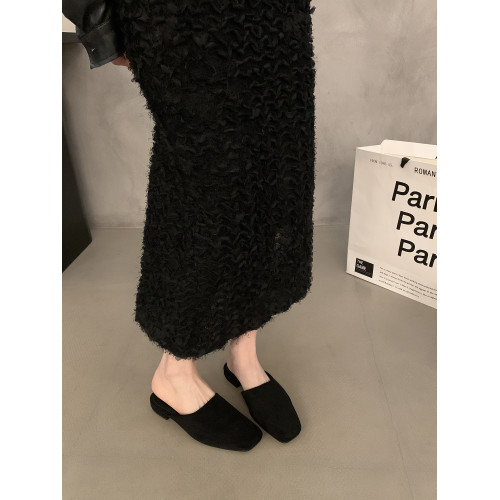 包頭半拖鞋女夏季新款復古法式氣質休閒低跟一腳蹬方頭穆勒鞋單鞋