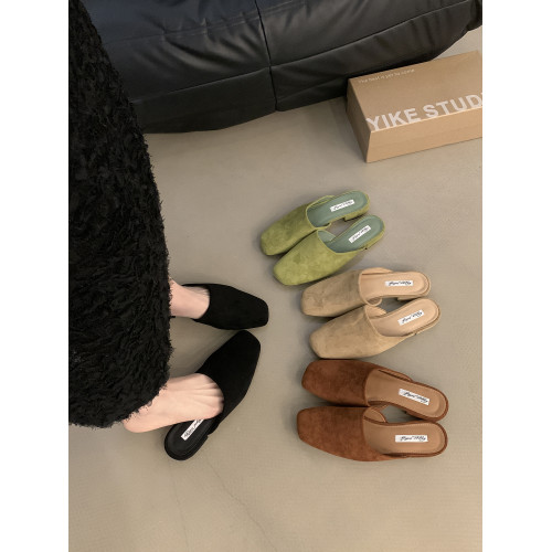 包頭半拖鞋女夏季新款復古法式氣質休閒低跟一腳蹬方頭穆勒鞋單鞋