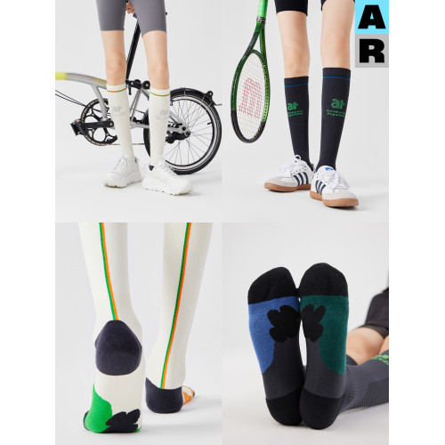 AR透氣拼色長腿襪專業運動壓力襪山系戶外徒步登山跑步騎行小腿襪