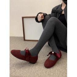 法式灰色毛呢毛毛鞋女2025秋冬新款韓版加絨瑪麗珍晚晚鞋穆勒棉鞋