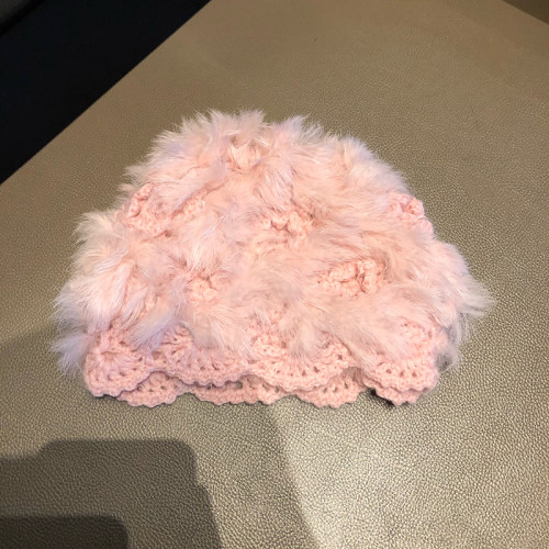 白色仙女毛毛帽手工鉤針兔毛帽子女冬季針織帽網紅毛絨保暖皮草帽 白色仙女毛毛帽手工鉤針兔毛帽子女冬季針織帽網紅毛絨保暖皮草帽