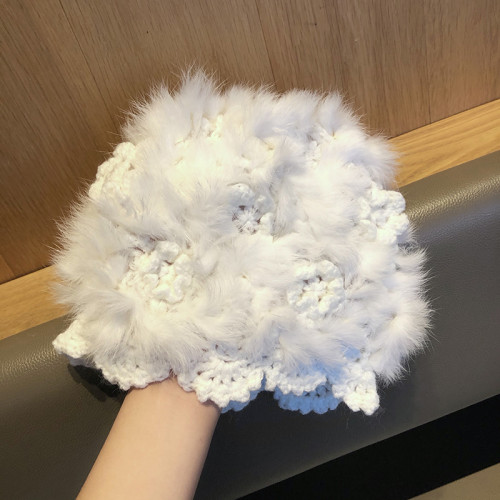 白色仙女毛毛帽手工鉤針兔毛帽子女冬季針織帽網紅毛絨保暖皮草帽 白色仙女毛毛帽手工鉤針兔毛帽子女冬季針織帽網紅毛絨保暖皮草帽