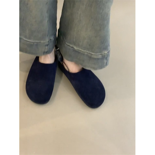 2025早秋新款ins簡約真皮反絨包頭穆勒鞋女休閒復古外穿勃肯半拖 2025早秋新款ins簡約真皮反絨包頭穆勒鞋女休閒復古外穿勃肯半拖