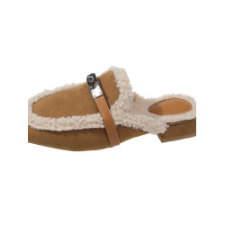 毛毛拖鞋女2025秋冬季新款羊羔毛包頭半拖鞋金屬釦平底懶人穆勒鞋