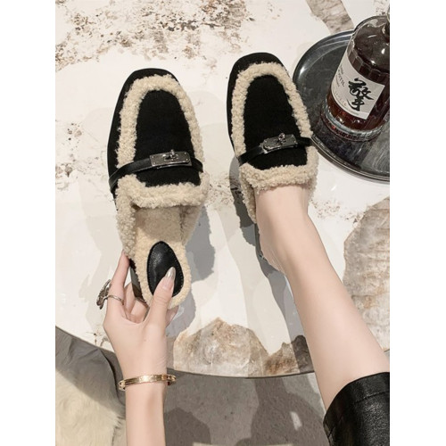 毛毛拖鞋女2025秋冬季新款羊羔毛包頭半拖鞋金屬釦平底懶人穆勒鞋 毛毛拖鞋女2025秋冬季新款羊羔毛包頭半拖鞋金屬釦平底懶人穆勒鞋