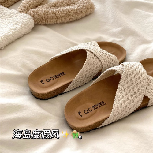 編織慵懶一字勃肯鞋涼拖鞋女2025春夏季透氣溫柔防滑厚底沙灘拖鞋 編織慵懶一字勃肯鞋涼拖鞋女2025春夏季透氣溫柔防滑厚底沙灘拖鞋