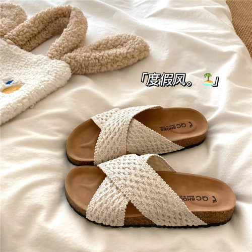 編織慵懶一字勃肯鞋涼拖鞋女2025春夏季透氣溫柔防滑厚底沙灘拖鞋 編織慵懶一字勃肯鞋涼拖鞋女2025春夏季透氣溫柔防滑厚底沙灘拖鞋