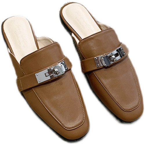 拖鞋女夏外穿2025新款復古方頭低跟小皮鞋金屬釦網紅包頭穆勒半拖 拖鞋女夏外穿2025新款復古方頭低跟小皮鞋金屬釦網紅包頭穆勒半拖