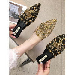 包頭半拖涼鞋女夏季外穿拖鞋2025新款時尚網紅尖頭水鑽網紗穆勒鞋