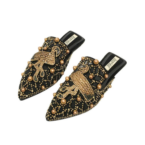 包頭半拖涼鞋女夏季外穿拖鞋2025新款時尚網紅尖頭水鑽網紗穆勒鞋 包頭半拖涼鞋女夏季外穿拖鞋2025新款時尚網紅尖頭水鑽網紗穆勒鞋