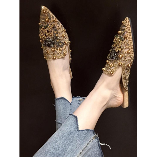 包頭半拖涼鞋女夏季外穿拖鞋2025新款時尚網紅尖頭水鑽網紗穆勒鞋 包頭半拖涼鞋女夏季外穿拖鞋2025新款時尚網紅尖頭水鑽網紗穆勒鞋