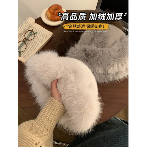 虞書訢同款白色毛絨漁夫帽女秋冬高級感毛毛帽子加厚防寒保暖盆帽 虞書訢同款白色毛絨漁夫帽女秋冬高級感毛毛帽子加厚防寒保暖盆帽