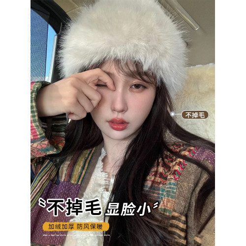 虞書訢同款白色毛絨漁夫帽女秋冬高級感毛毛帽子加厚防寒保暖盆帽 虞書訢同款白色毛絨漁夫帽女秋冬高級感毛毛帽子加厚防寒保暖盆帽