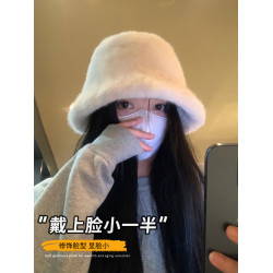 毛毛帽子女款2025新款秋冬款毛絨漁夫帽大頭圍韓系百搭水桶帽盆帽