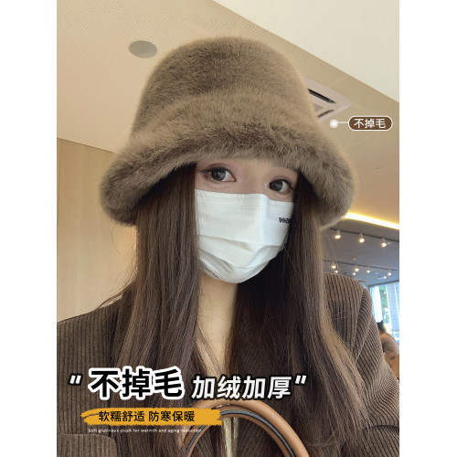 毛毛帽子女款2025新款秋冬款毛絨漁夫帽大頭圍韓系百搭水桶帽盆帽 毛毛帽子女款2025新款秋冬款毛絨漁夫帽大頭圍韓系百搭水桶帽盆帽