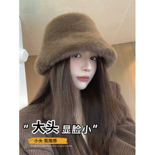 毛毛帽子女款2025新款秋冬款毛絨漁夫帽大頭圍韓系百搭水桶帽盆帽 毛毛帽子女款2025新款秋冬款毛絨漁夫帽大頭圍韓系百搭水桶帽盆帽