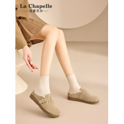 拉夏貝爾厚底勃肯鞋女2025新款秋季百搭一腳蹬懶人真皮半拖博肯鞋